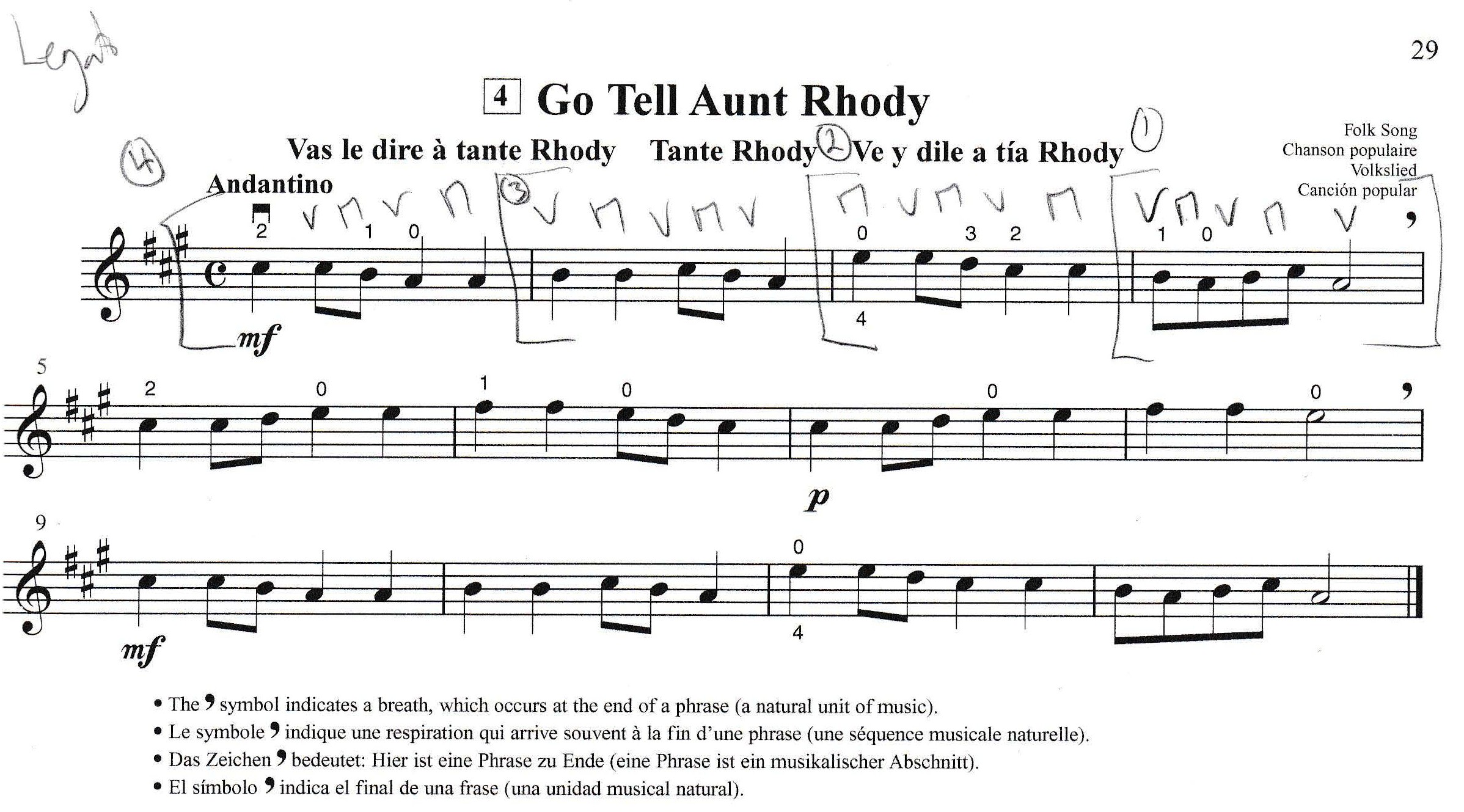 Sheet Music for Go Tell Aunt Rhody